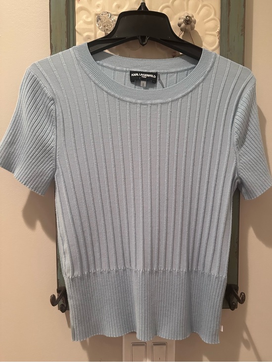 Karl Lagerfeld Tops - Karl Lagerfeld Paris Blue Ribbed Short Sleeve Sweater Top Size L